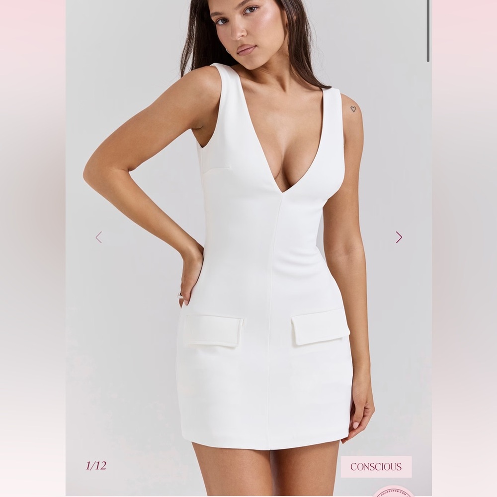 HOUSE OF CB Olympia Plunge White Mini Dress